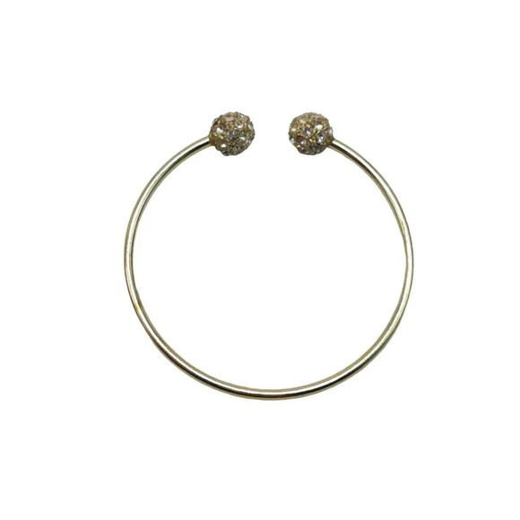 Glam Bling Pave Disco Ball Open Cuff Bracelet Gold Tone Vintage - Picture 1 of 5